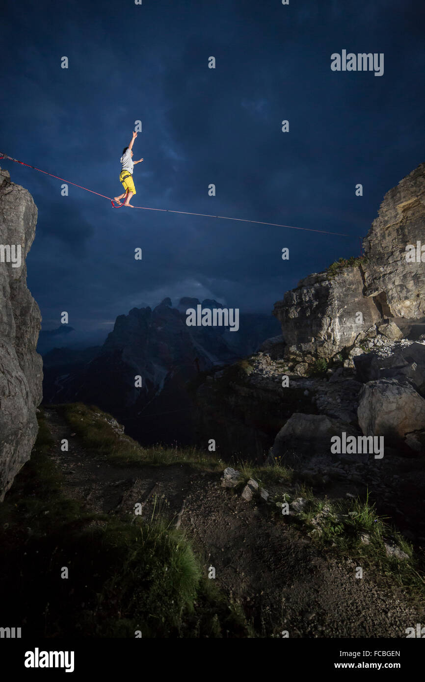 Highline sessione notturna Foto Stock
