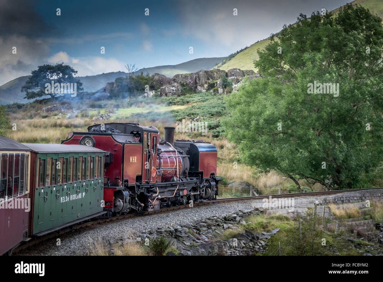 Un motore a vapore sul welsh highland railway Foto Stock