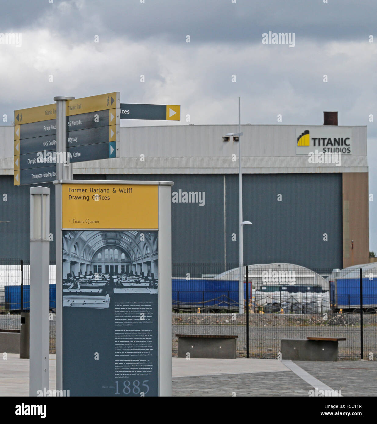 Titanic Trail al di fuori del Titanic Studios di Titanic Quarter Belfast Foto Stock