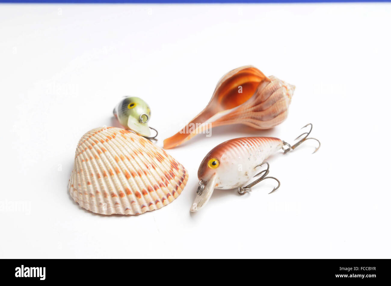 Esche Artificiali con sfondo bianco Foto Stock