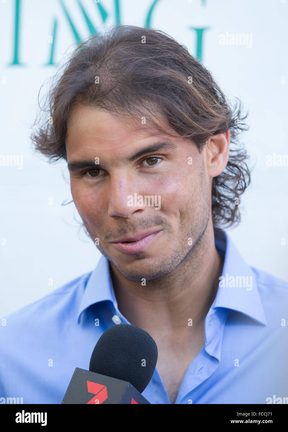 Rafael Nadal presso l'Australian Open di tennis della parte a corona, Melbourne, Australiia on gennaio 17, 2016. Foto Stock