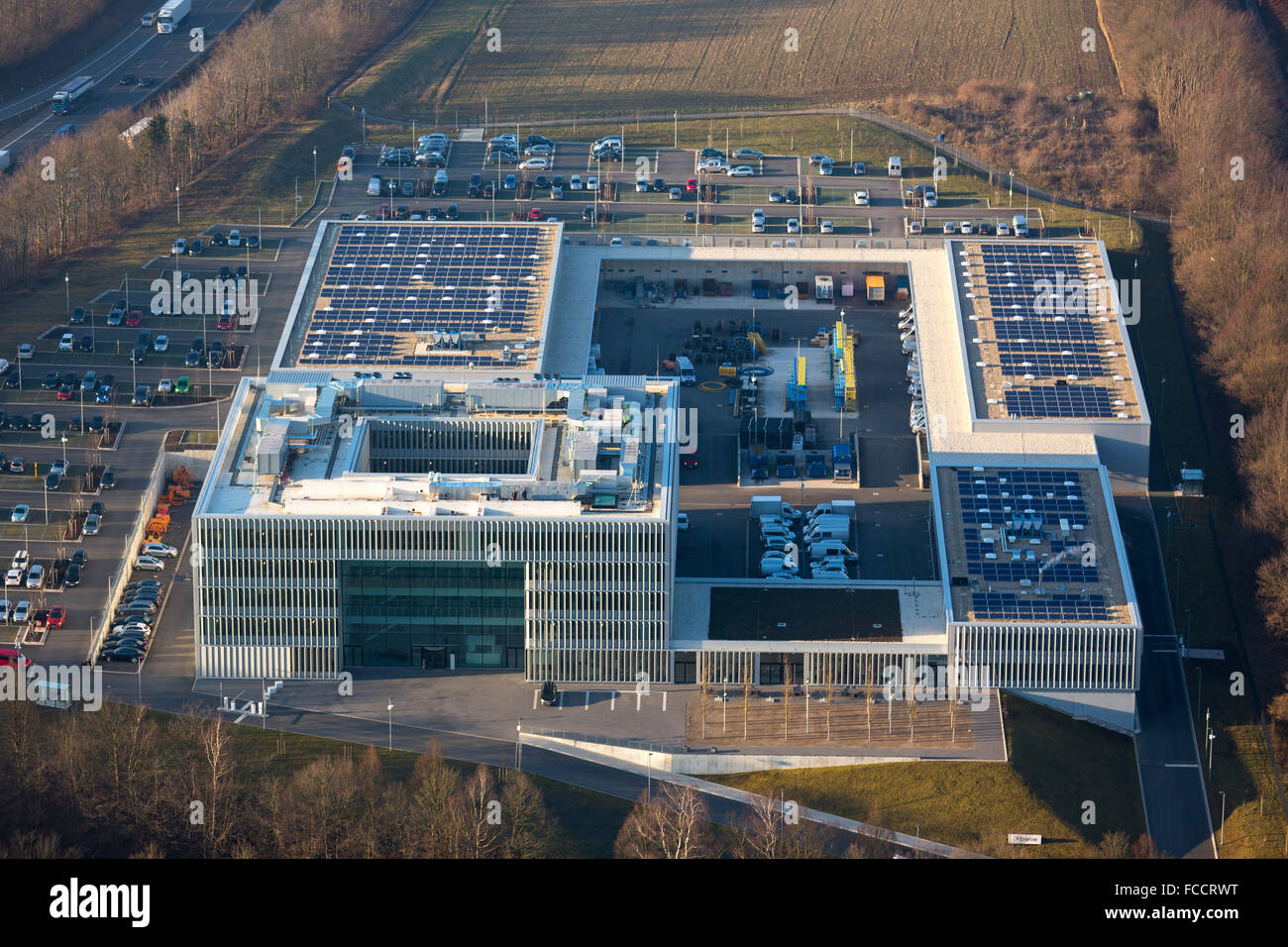 Vista aerea, comunali i fornitori di energia, sede Enervie Hassley, Hagen, zona della Ruhr, Renania settentrionale-Vestfalia, Germania, Europa Foto Stock