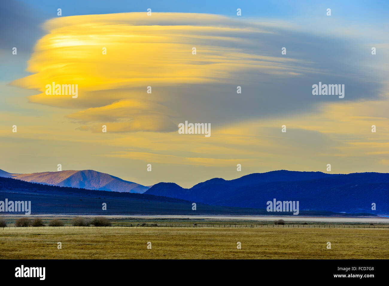 Nuvole lenticolari su Bridgeport Valley, California Foto Stock