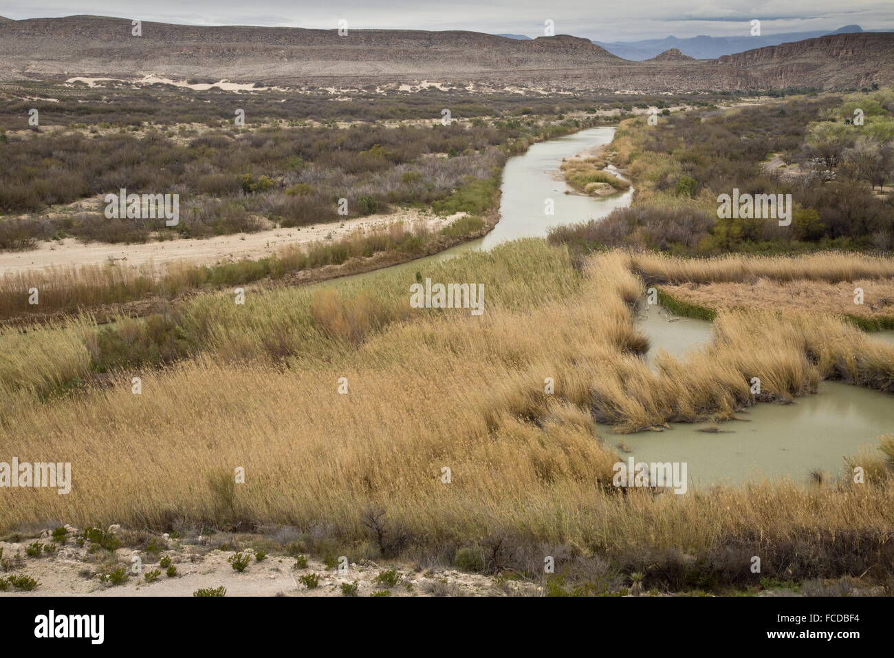 Rio Grande Fiume al Rio Grande villaggio, parco nazionale di Big Bend, Texas - IL CONFINE TRA STATI UNITI D'AMERICA (sulla destra) e Messico. Foto Stock