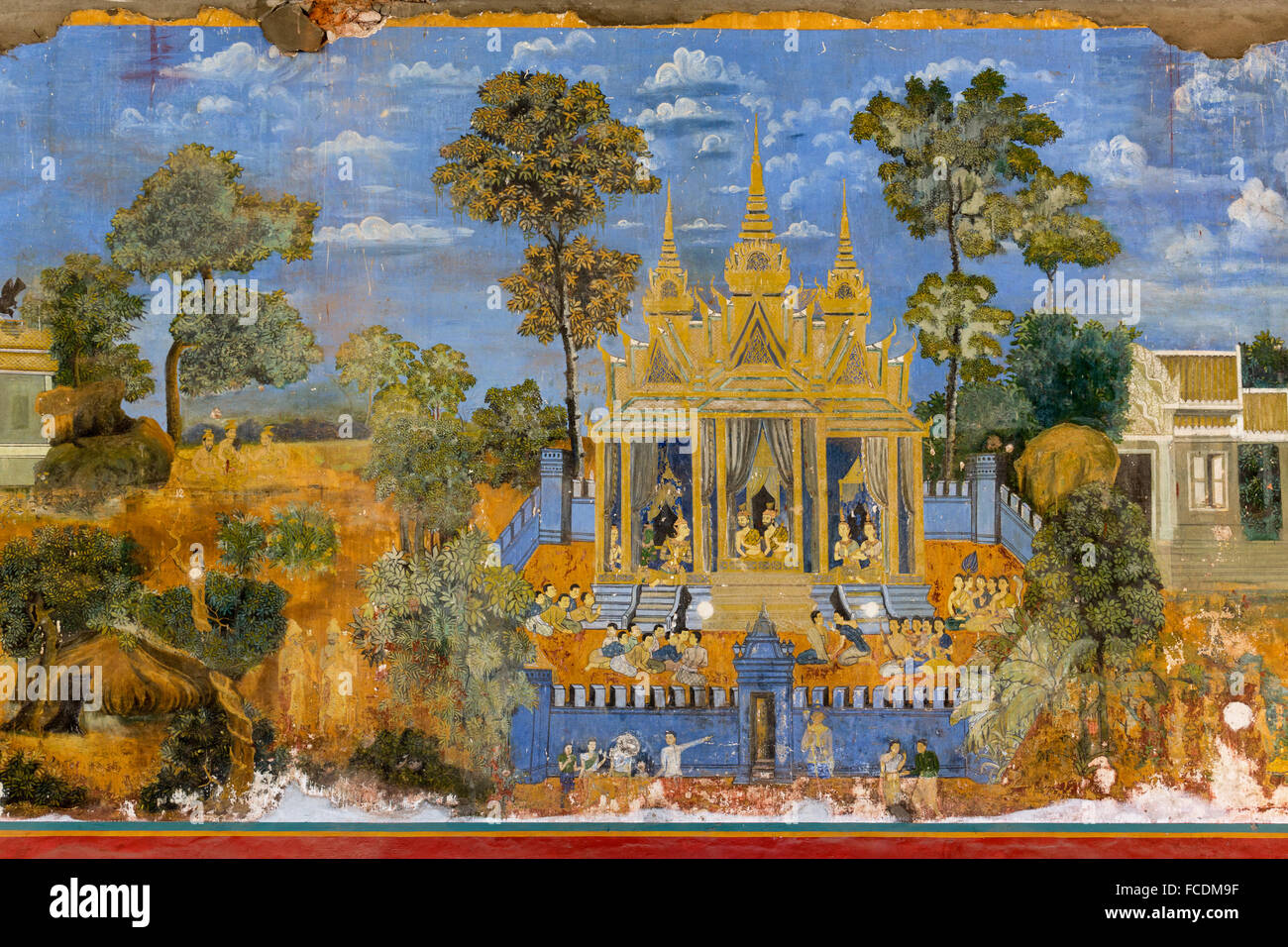 Il murale del Ramayana epico, murale, Pagoda d'argento, Palazzo Reale di Phnom Penh, Cambogia Foto Stock