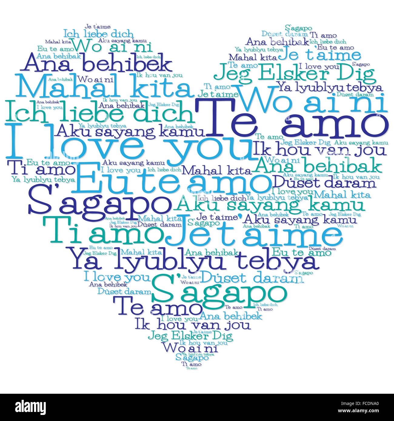 Amore cuore realizzato da "ti amo" in 15 lingue diverse Illustrazione Vettoriale