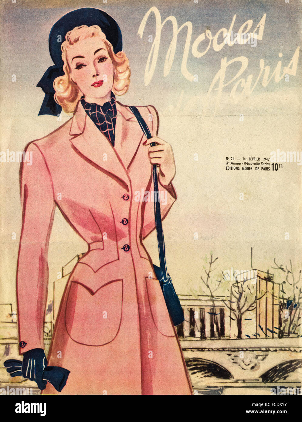 Coperchio del vintage originale francese rivista di moda modi de Paris dal 1940s datata 1 febbraio 1947 Foto Stock