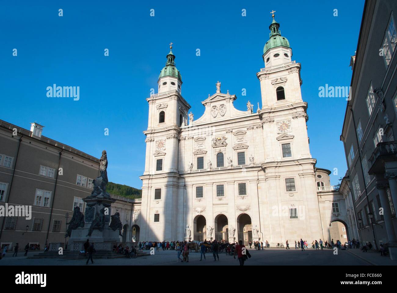Barocca facciata ovest, la cattedrale, il centro storico della città di Salisburgo, un sito Patrimonio Mondiale dell'UNESCO, Austria Foto Stock