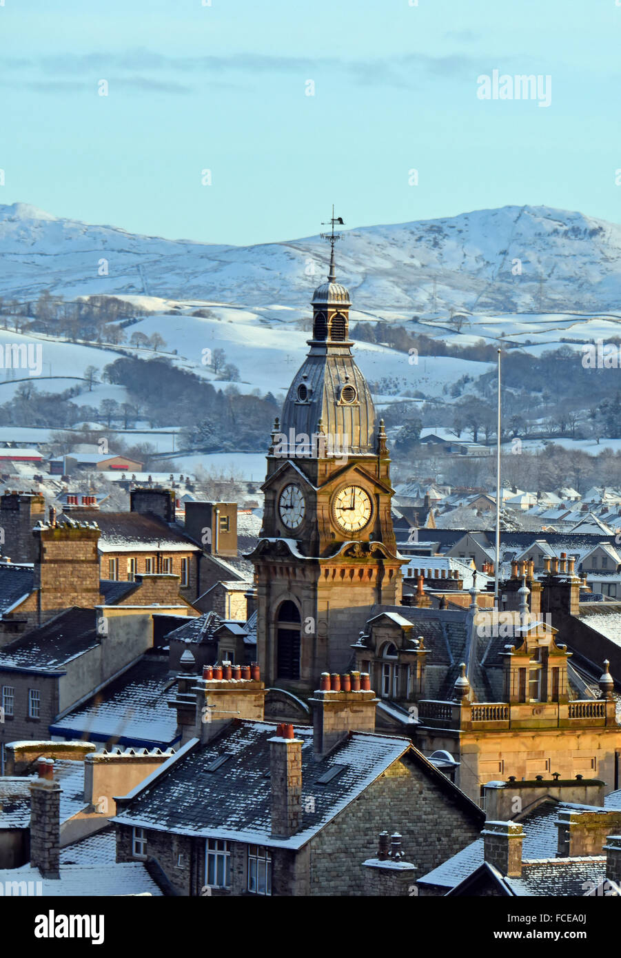 Kendal Town Hall in inverno. Kendal, Cumbria, England, Regno Unito, Europa. Foto Stock