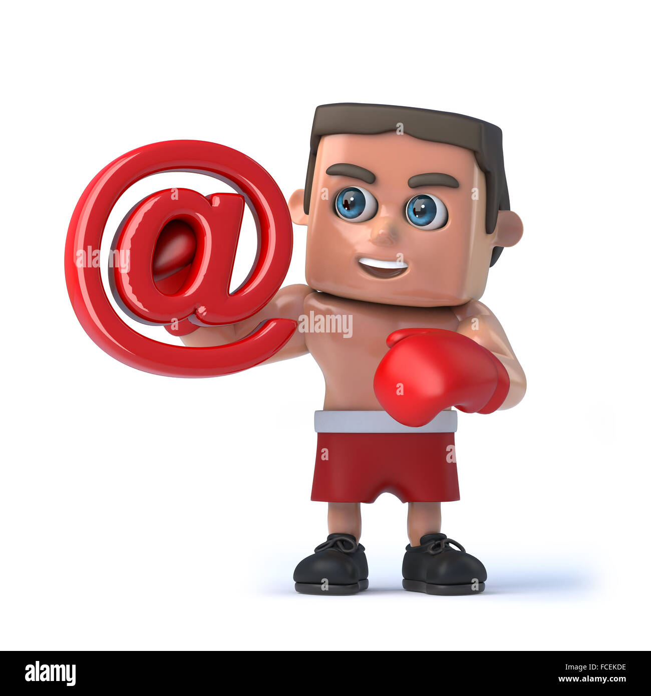 3D render di un boxer in possesso di un indirizzo di posta elettronica simbolo Foto Stock