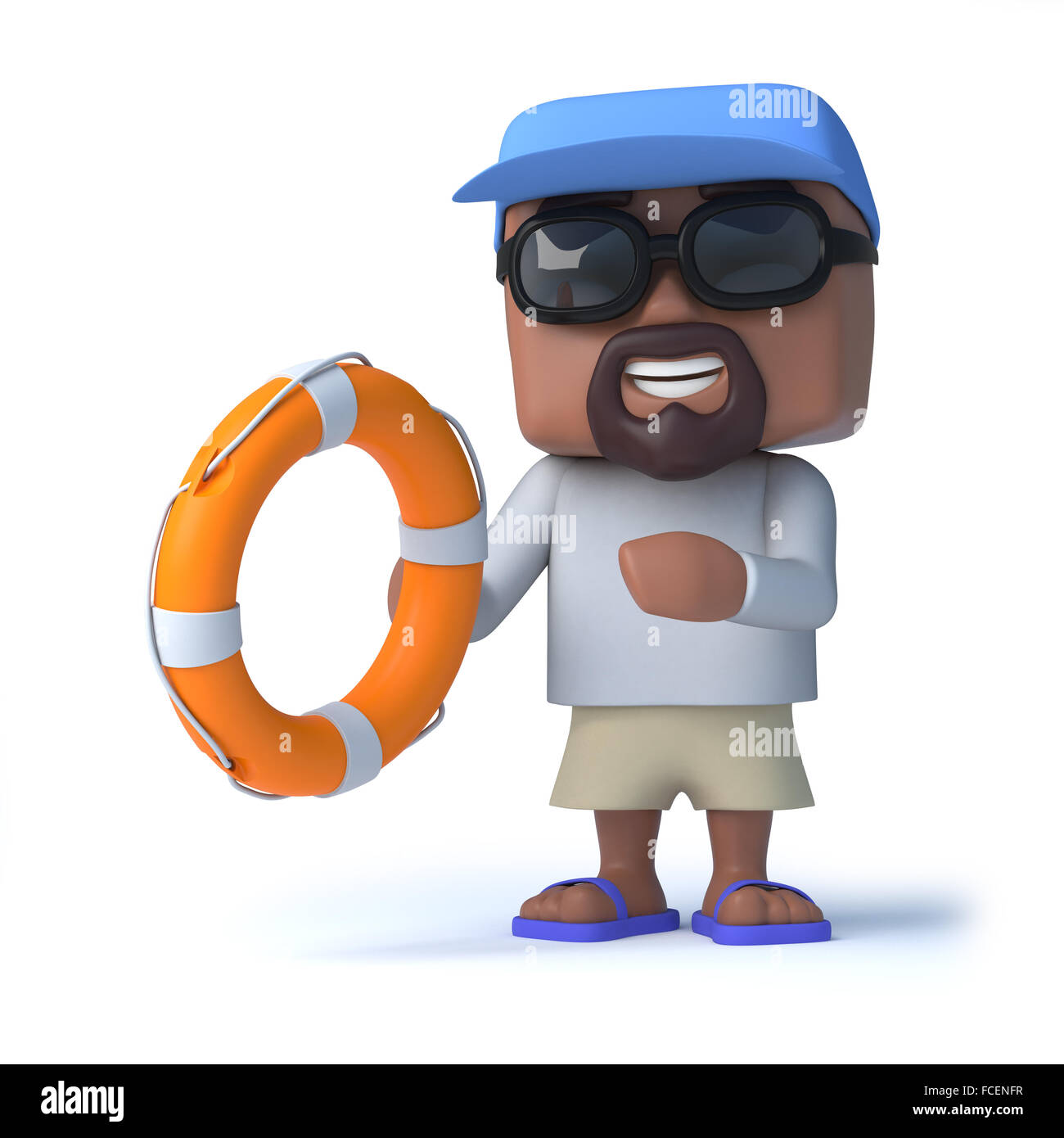 3D render di un marinaio tipo persona in possesso di un anello di vita bouyancy aiuto Foto Stock