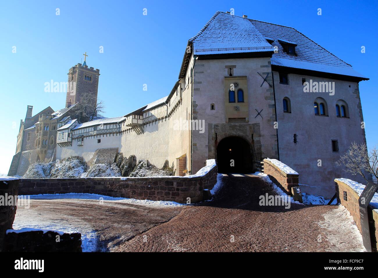 Il Wartburg a Eisenach è stata fondata intorno al 1067. Dal 1999 è un Sito Patrimonio dell'umanità. Il Wartburg è diventato famoso attraverso la contessa di Turingia Elisabeth e Martin Luther. Data: 19 gennaio 2016 Foto Stock