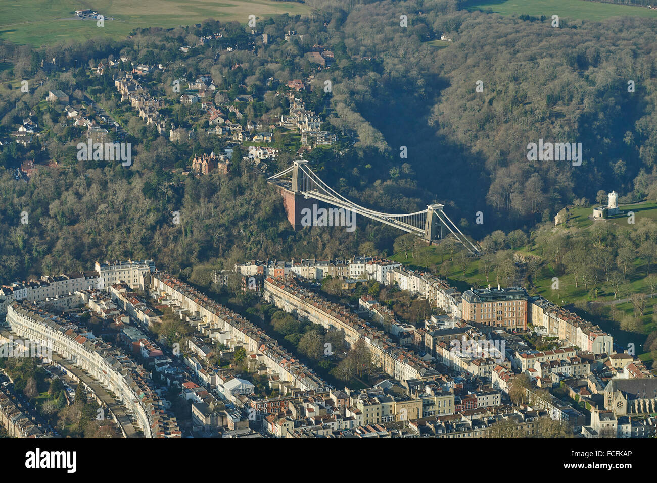 Una veduta aerea del ponte sospeso di Clifton e dintorni Foto Stock