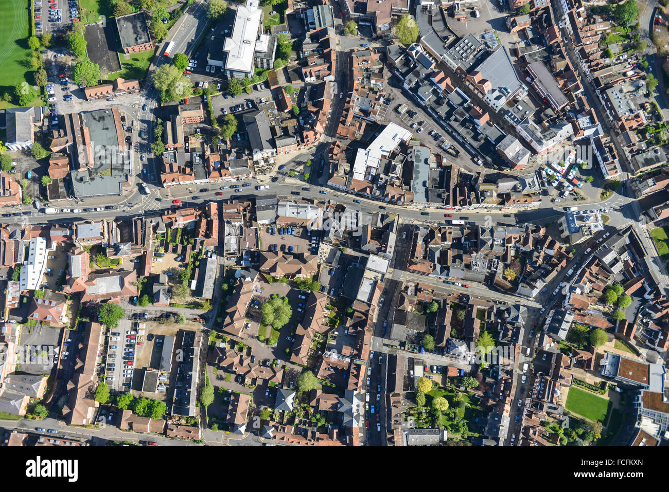 Un colpo verticale del centro della cittadina di Abingdon in Oxfordshire Foto Stock