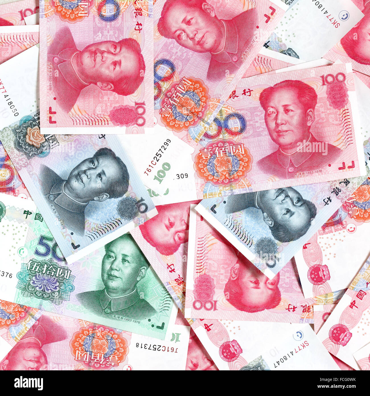 Massa di yuans cinese di close-up Foto Stock
