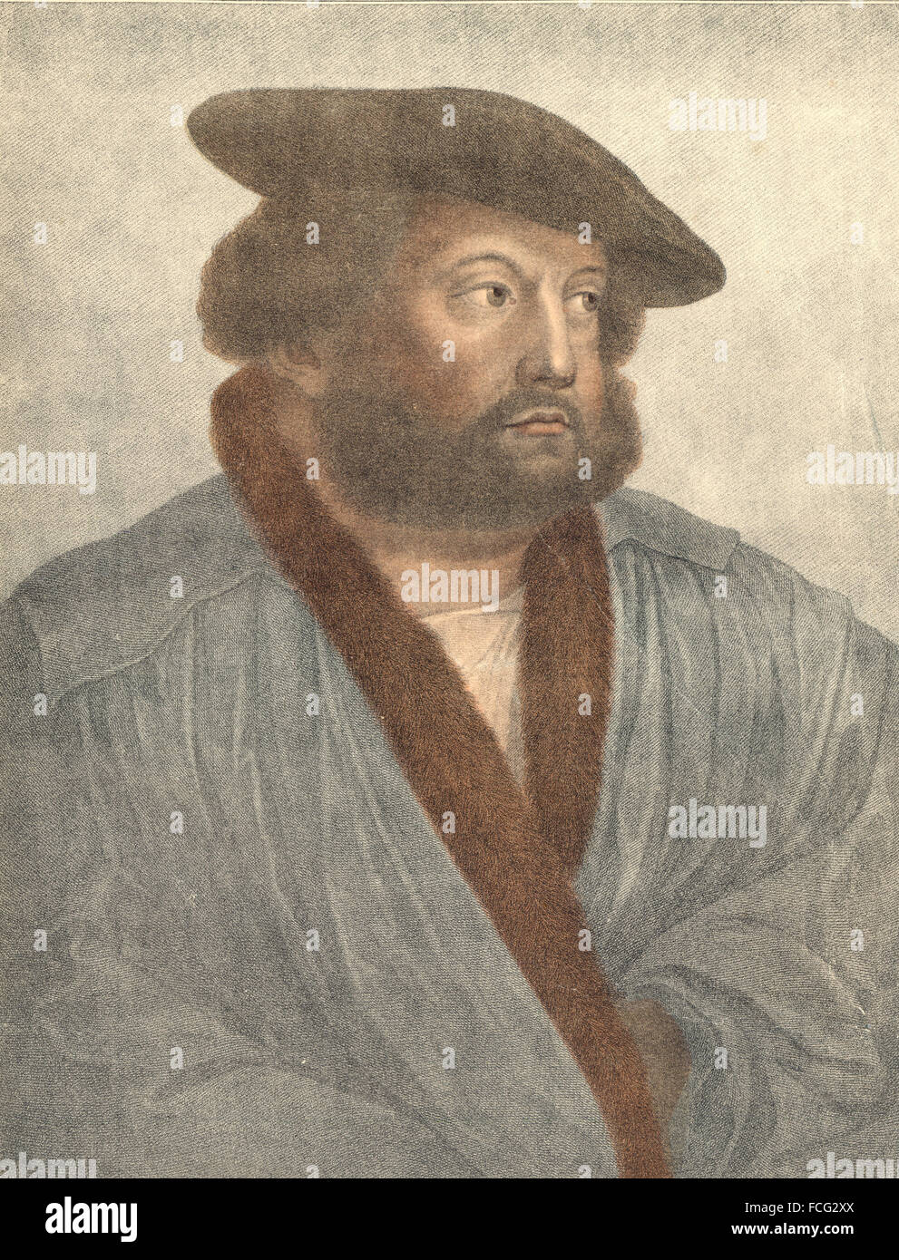 HOLBEIN-Henry VIII CORTE: Ritratto di Hans Holbein (Bartolozzi) , Stampa 1884 Foto Stock