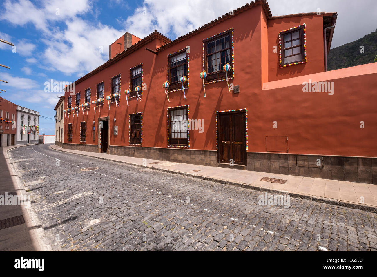 Hotel San Roque a Garachico, Tenerife. Decorate per l annuale fiesta. Isole Canarie, Spagna. Foto Stock