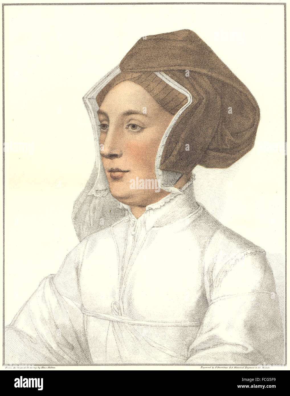 HOLBEIN: Signora sconosciuta dalla corte di Enrico VIII (Bartolozzi) (6), stampa 1884 Foto Stock