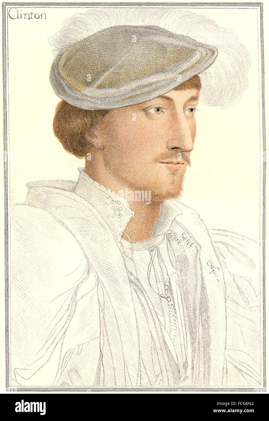 HOLBEIN-Henry VIII CORTE: Signore Clinton (Bartolozzi) , antica stampa 1884 Foto Stock