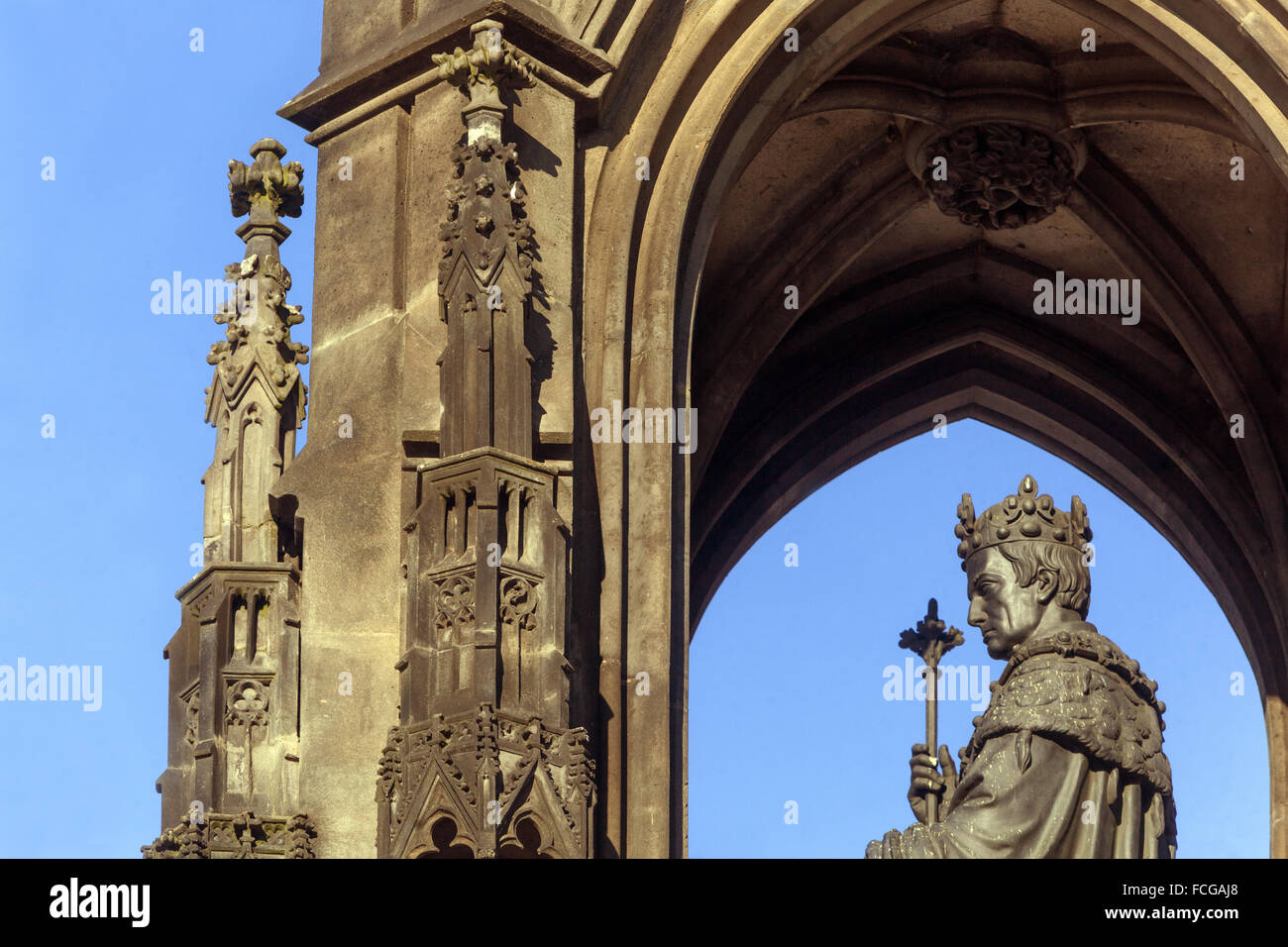 Kranner Fontana neogotica, monumento all'argine dell'Imperatore Franz I. Smenata, Città Vecchia, Praga, Repubblica Ceca Foto Stock