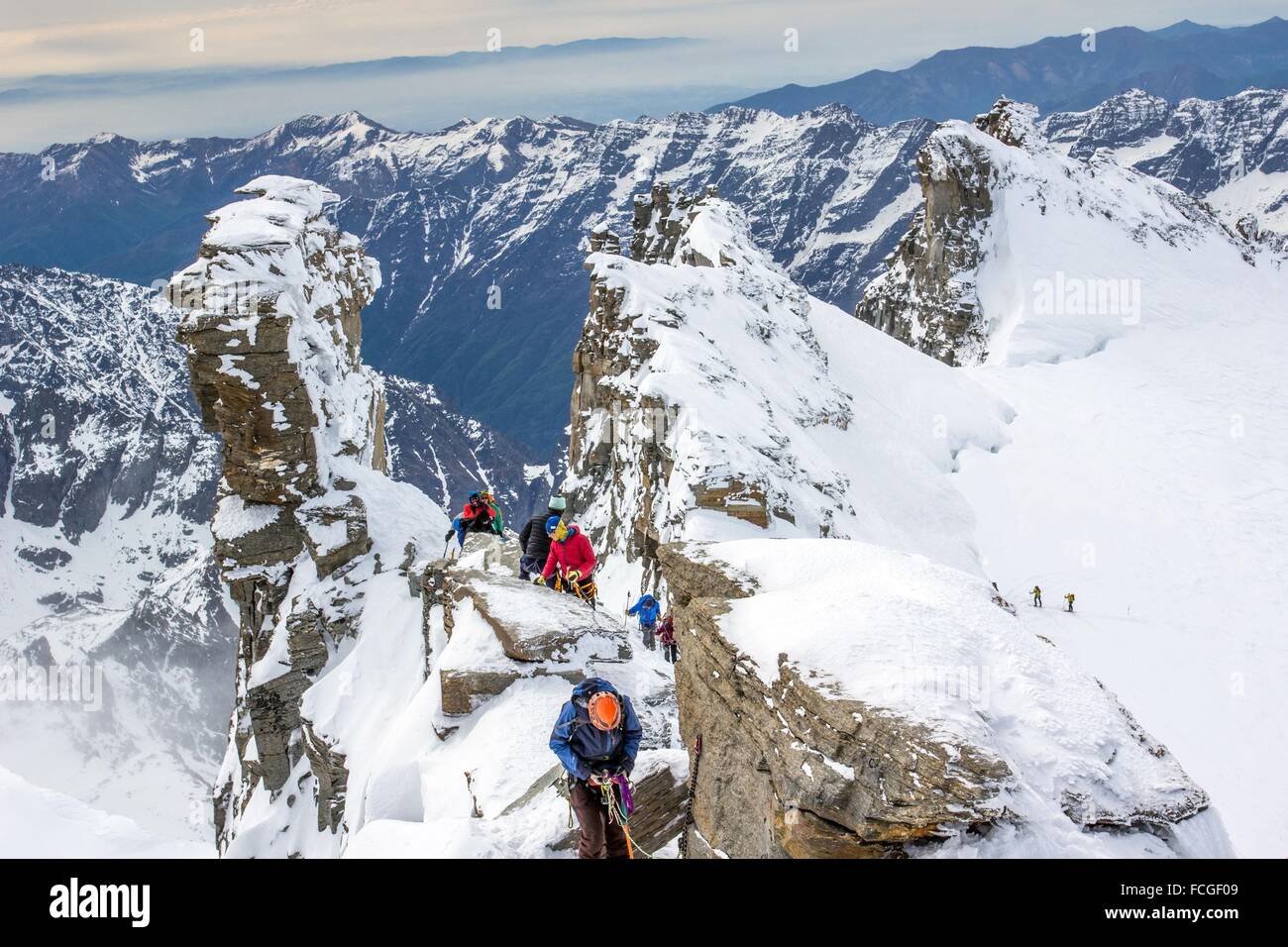 Alpinismo IN VAL D'Aosta, Italia Foto Stock