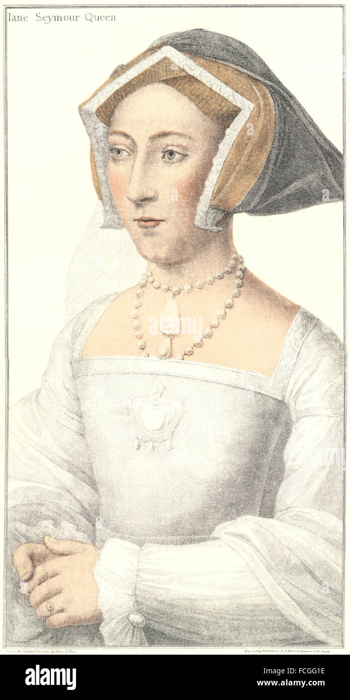 HOLBEIN-Henry VIII CORTE: Regina Jane Seymour (Bartolozzi) , antica stampa 1884 Foto Stock