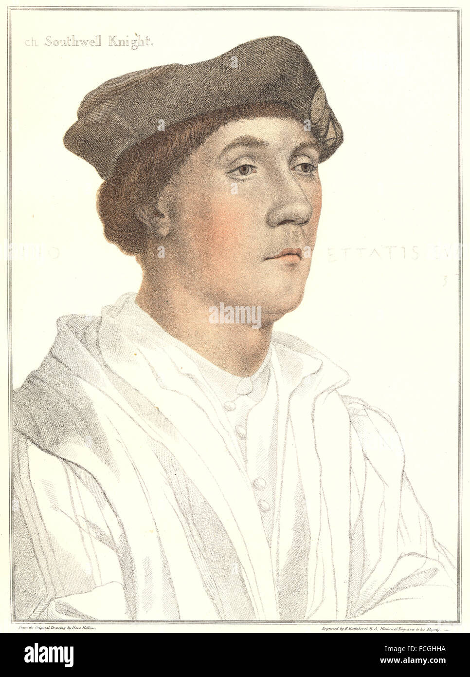 HOLBEIN-Henry VIII CORTE: Sir Richard Southwell (Bartolozzi) , antica stampa 1884 Foto Stock