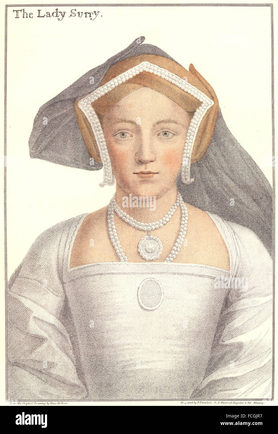 HOLBEIN-Henry VIII: la signora Francesca Howard, contessa di Surrey (Bartolozzi) , 1884 Foto Stock