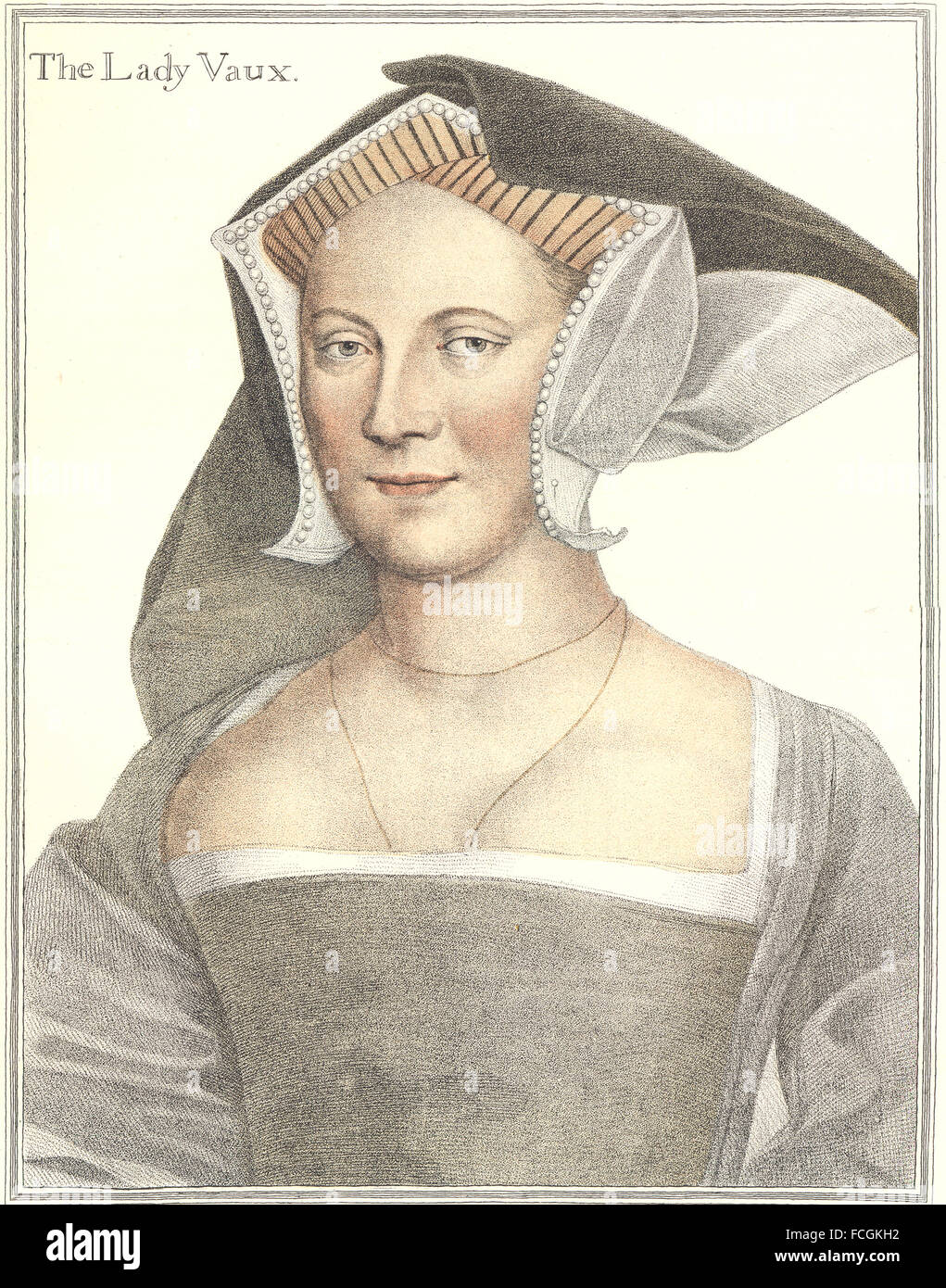HOLBEIN-Henry VIII CORTE: Elizabeth, la signora Vaux (Bartolozzi) , Stampa 1884 Foto Stock