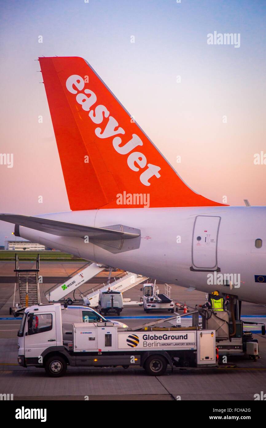 Illustrazione di compagnie aeree a basso costo, EASY JET, Berlino, Germania Foto Stock