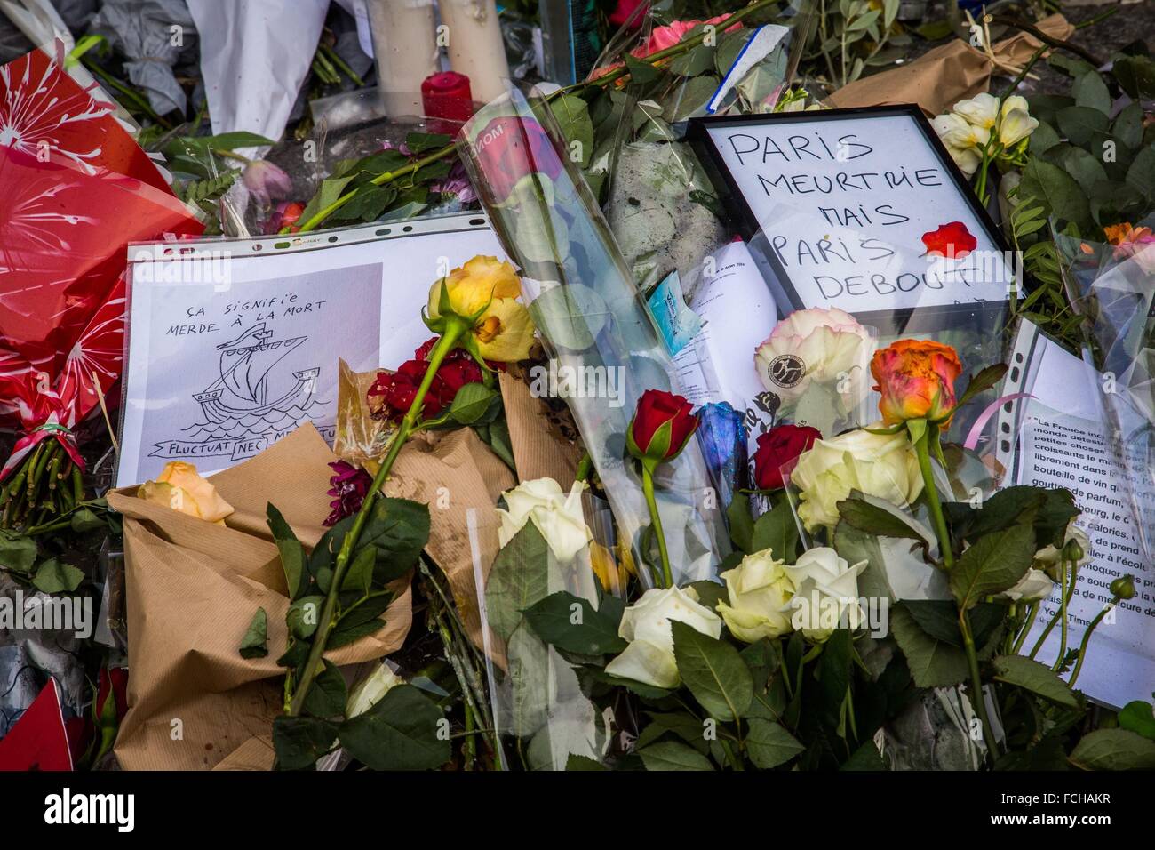 Parigi attentati terroristici commessi da membri di Iside, Stato islamico, undicesimo arrondissement di Parigi (75), ILE DE FRANCE, Francia Foto Stock