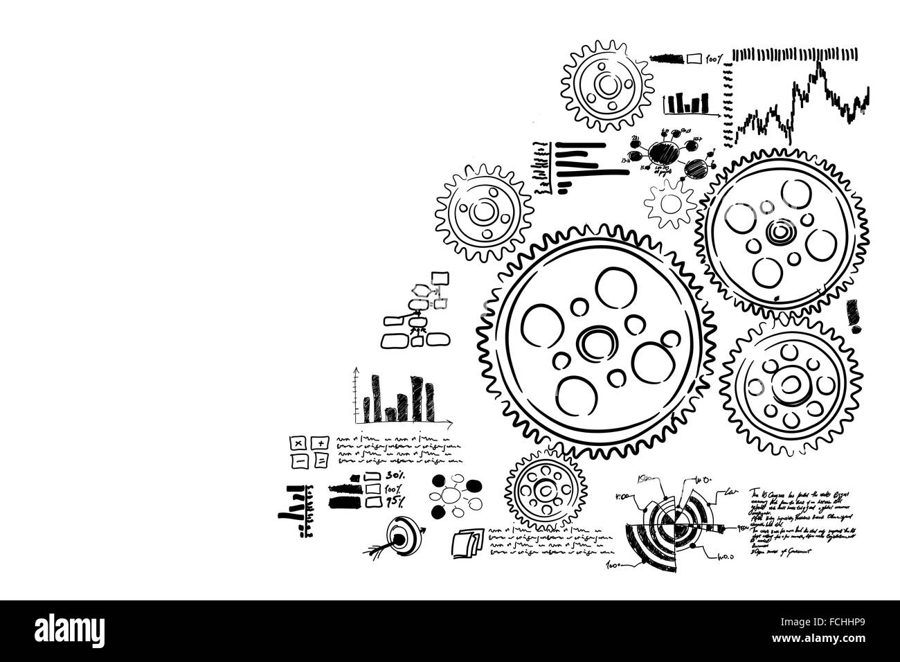 Sfondo immagine concettuale con business schizzi e diagrammi Foto Stock