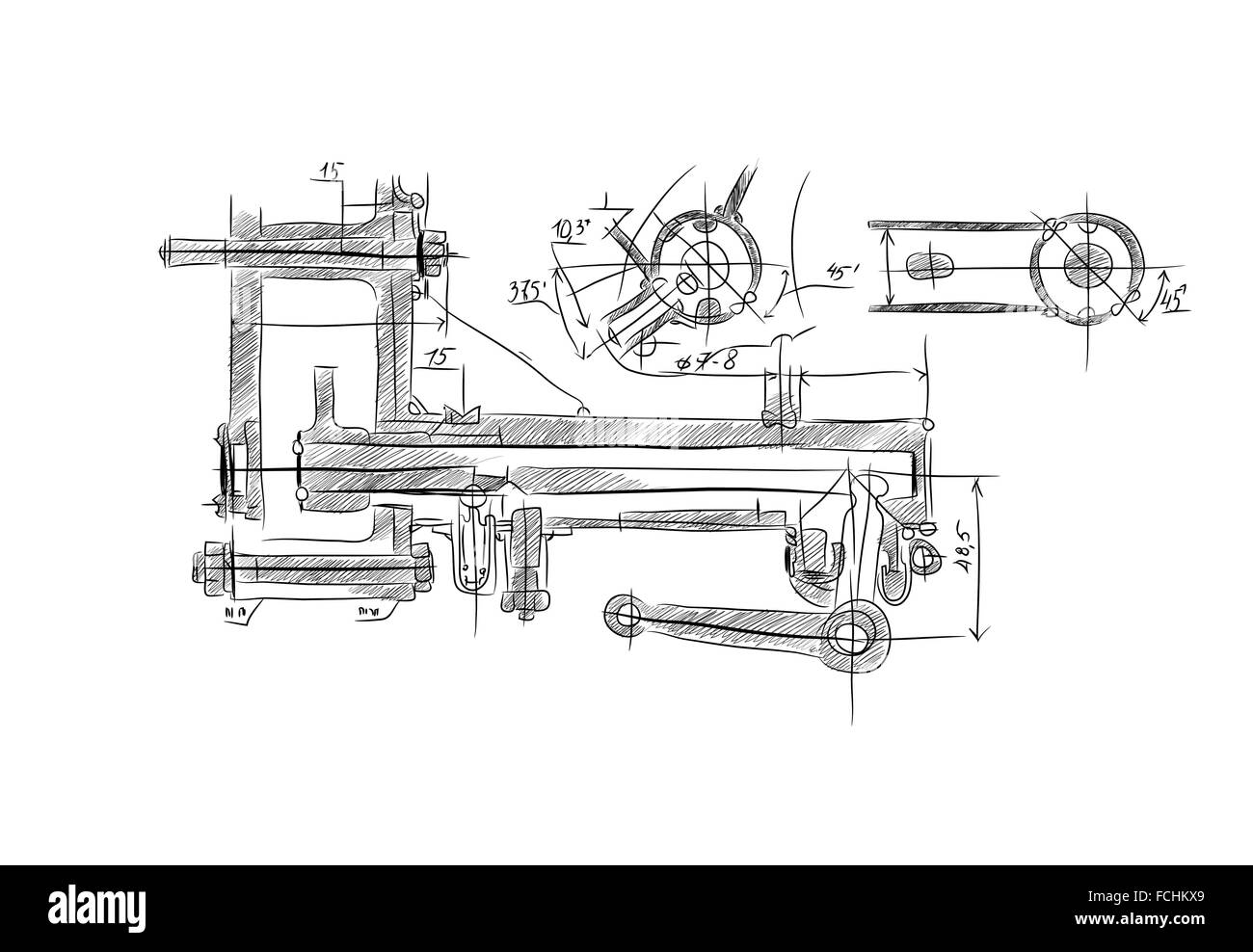 Schizzo di progetto di costruzione su sfondo bianco Foto Stock