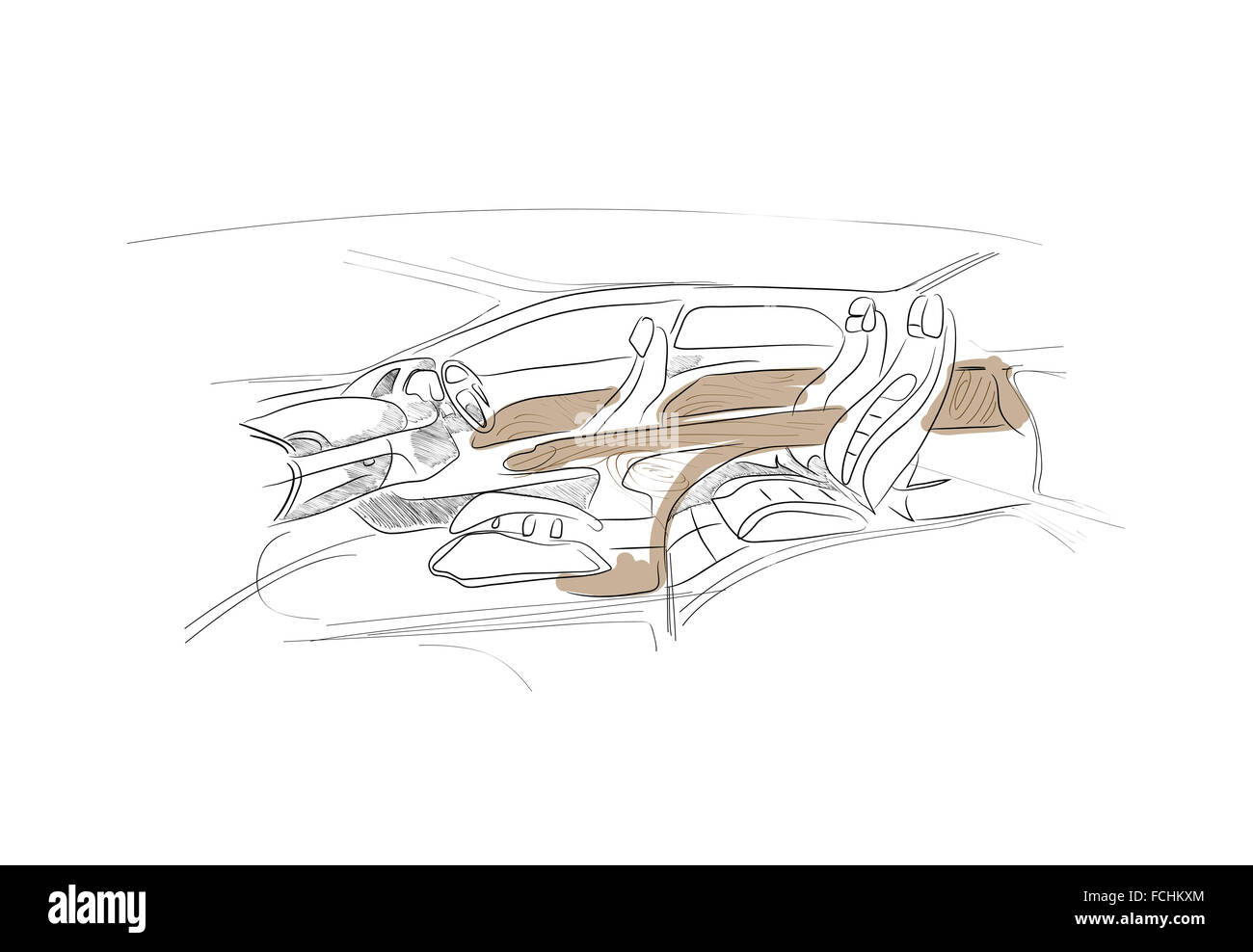 Schizzo di interni auto su sfondo bianco Foto Stock