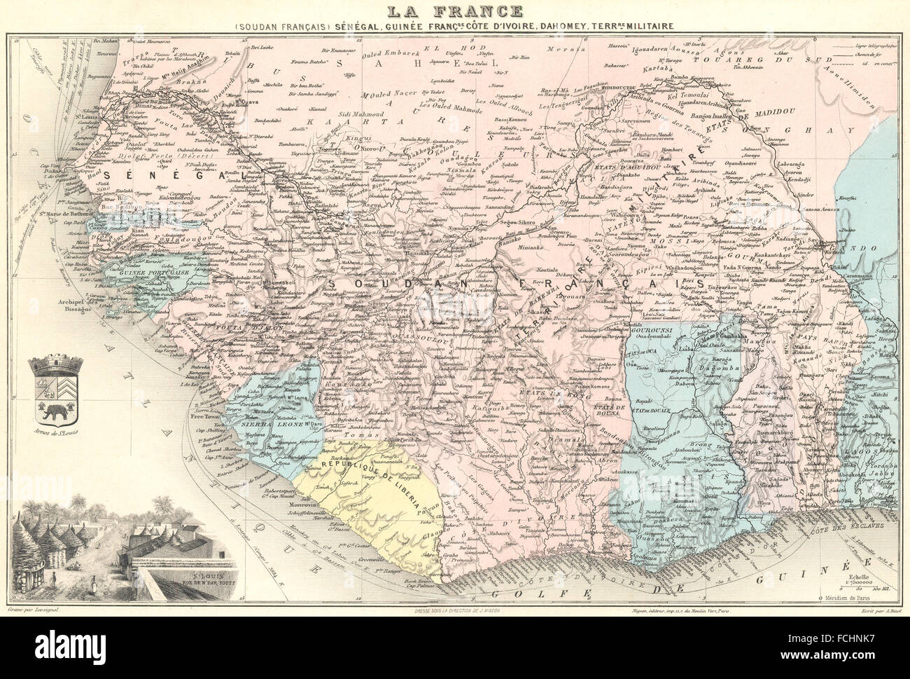 W AFRICA AFRIQUE:Mali Senegal Guinea Soudan Française;Costa d'Avorio, 1903 Mappa Foto Stock