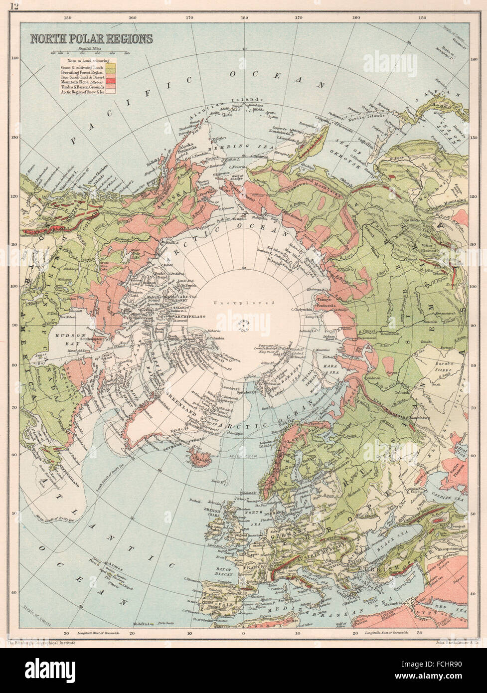 ARCTIC: Nord regione polare. Il Polo Nord. "Inesplorate aree". Bartolomeo  1891 mappa Foto stock - Alamy