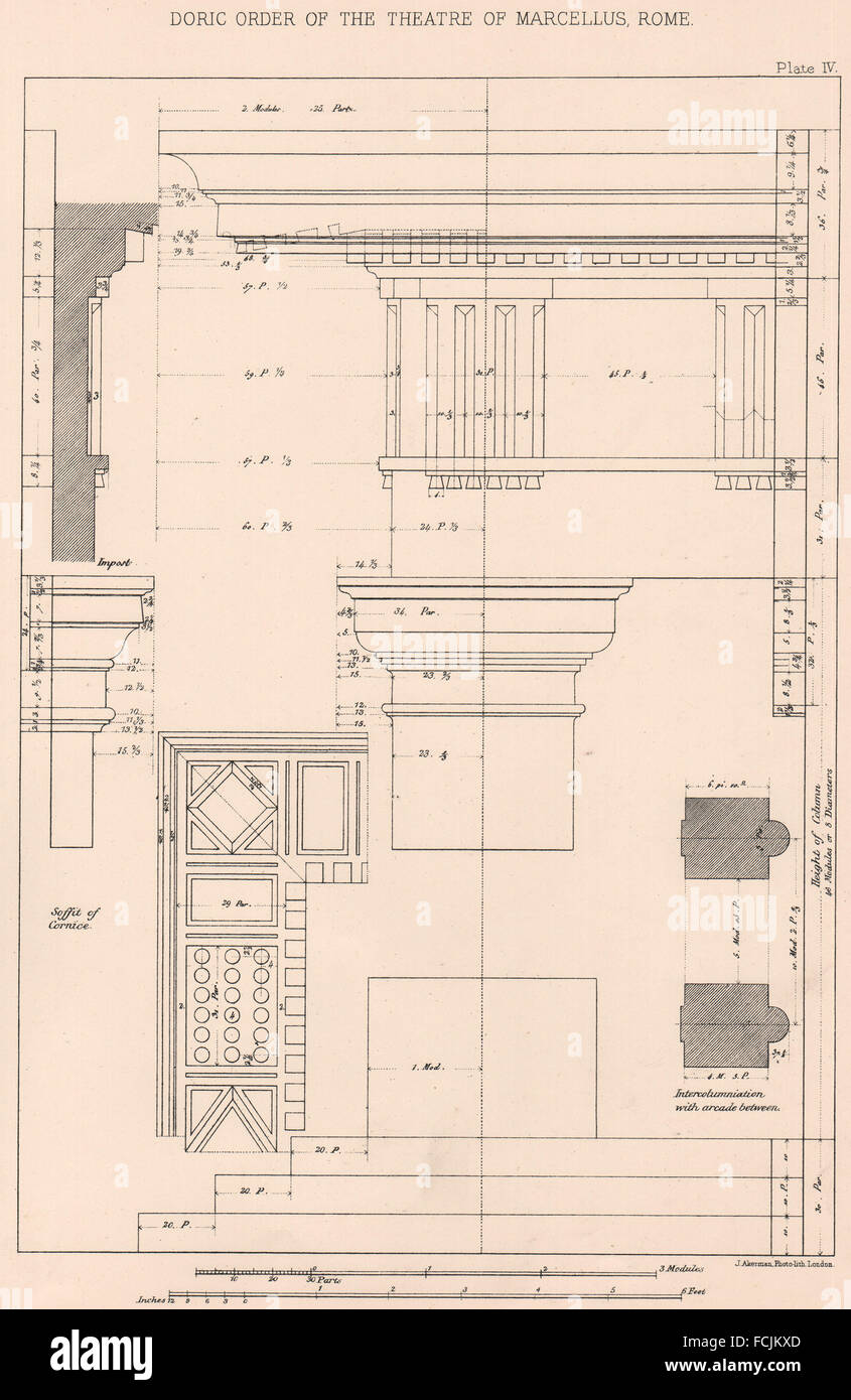 Architettura classica: ordine dorico del Teatro di Marcello Roma, 1902 Foto Stock