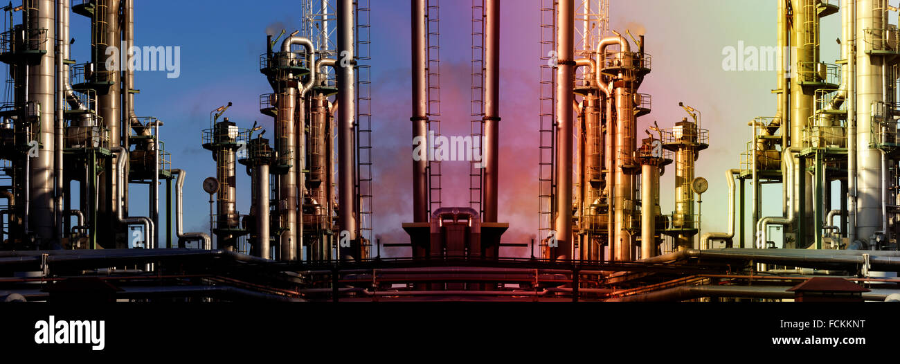Olio e gas di raffineria vista panoramica Foto Stock