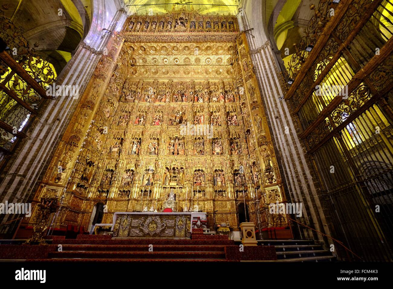 Pierre Dancart capolavoro, considerato uno dei più raffinati dipinti nel mondo, la Cattedrale di Siviglia, in Andalusia, Spagna. Foto Stock