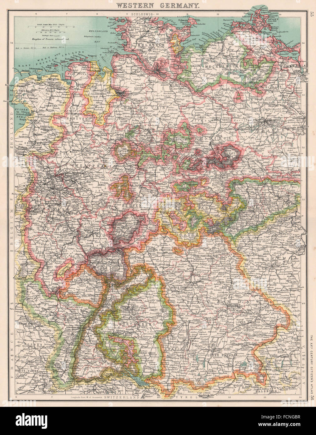 In Germania occidentale: Mostra membri. Brandeburgo Hannover Westfalia Baviera 1901 mappa Foto Stock