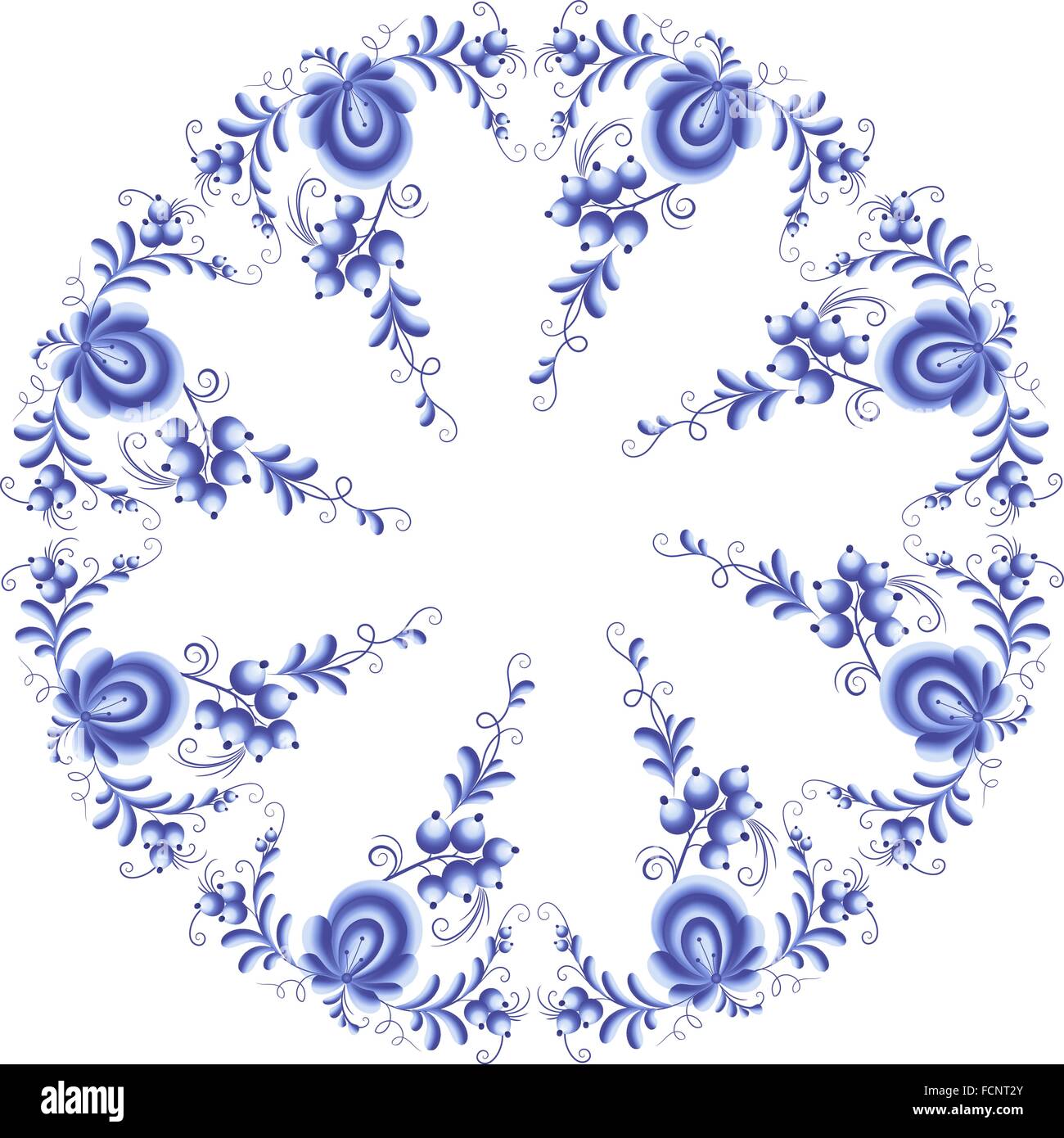 Con motivi floreali blu cornice rotonda in stile gzhel Illustrazione Vettoriale