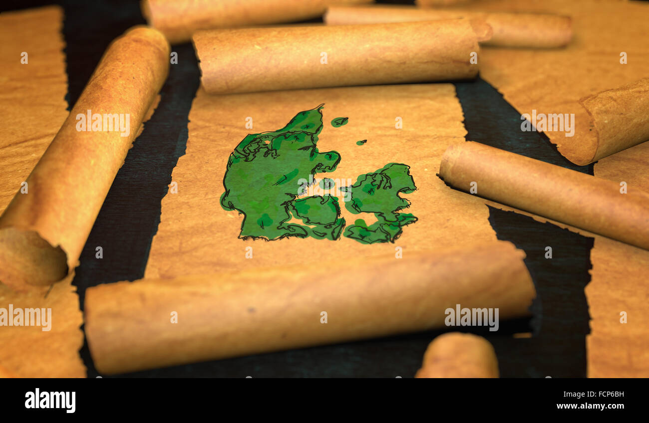 Danimarca Mappa dispiegamento di verniciatura vecchia carta scorrere 3D Foto Stock