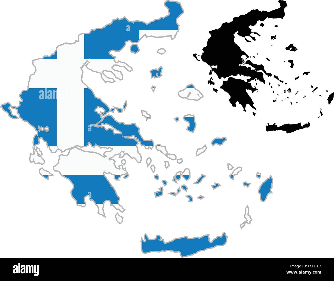 Mappa di Grecia bandiera su uno sfondo bianco. Vector illustrator. Illustrazione Vettoriale