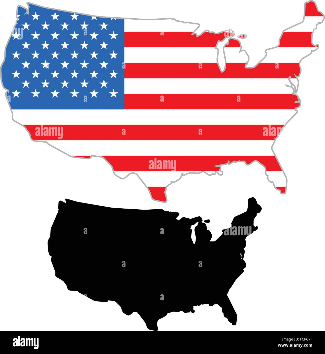 USA mappa bandiera su uno sfondo bianco. Vector illustrator. Illustrazione Vettoriale