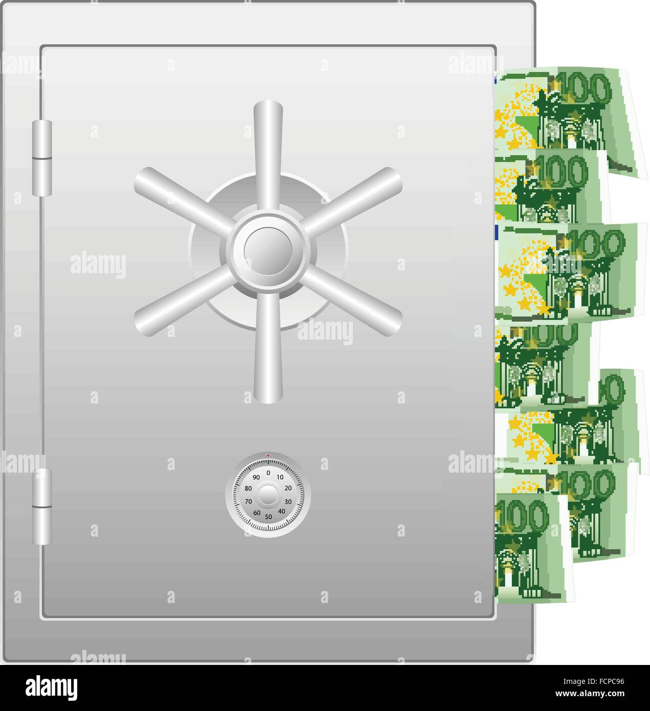 Cassaforte della banca con un centinaio di banconote in euro. Illustrazione Vettoriale. Illustrazione Vettoriale