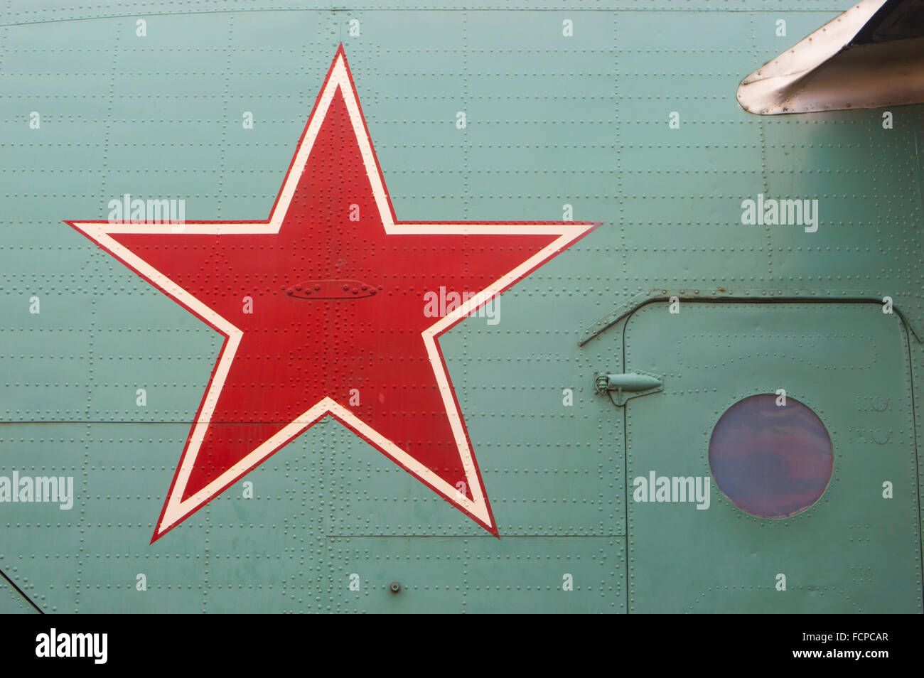Close up red star segnando in elicottero Foto Stock