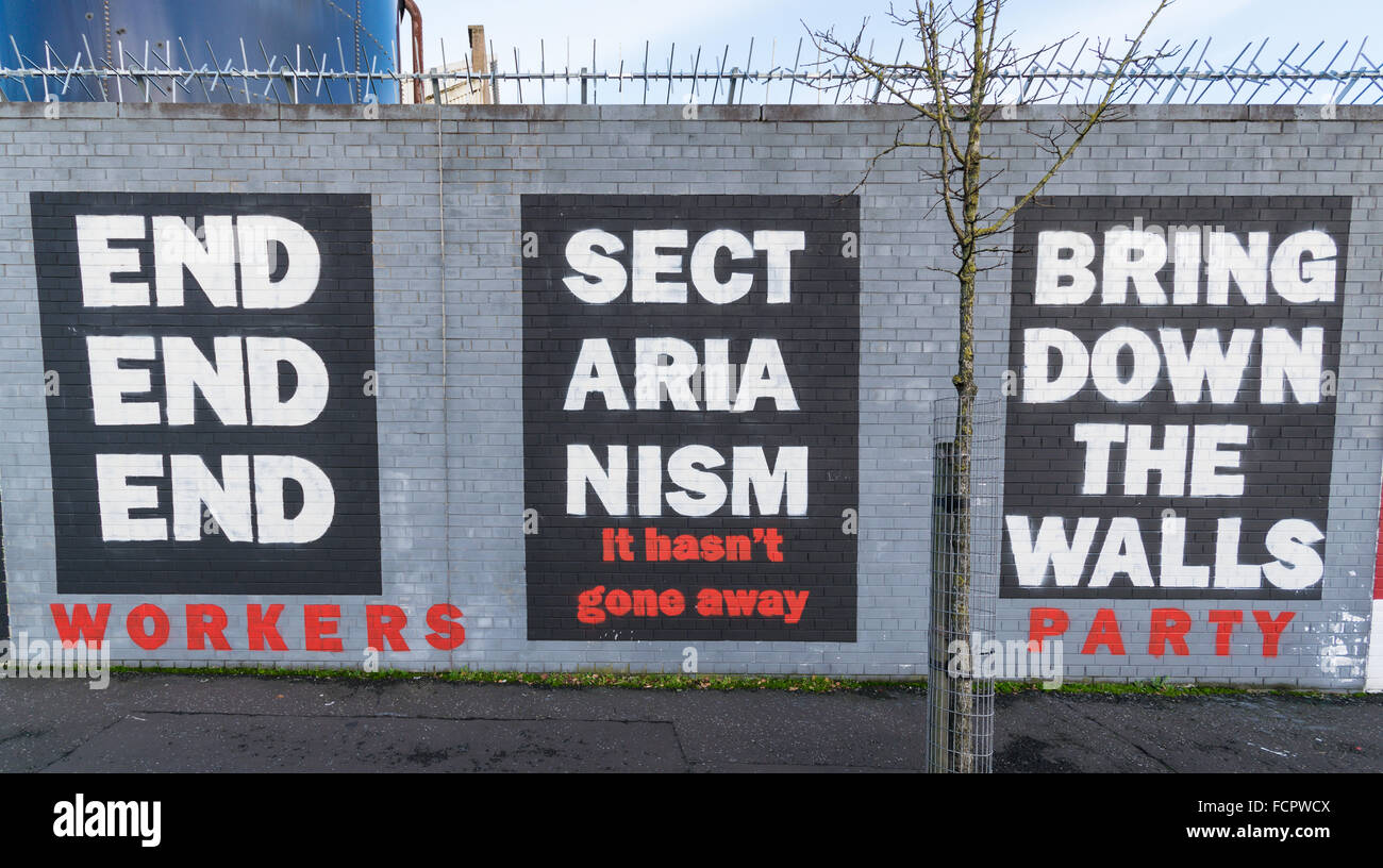 Fine di settarismo murale dal Partito dei lavoratori nella parte occidentale di Belfast. Foto Stock