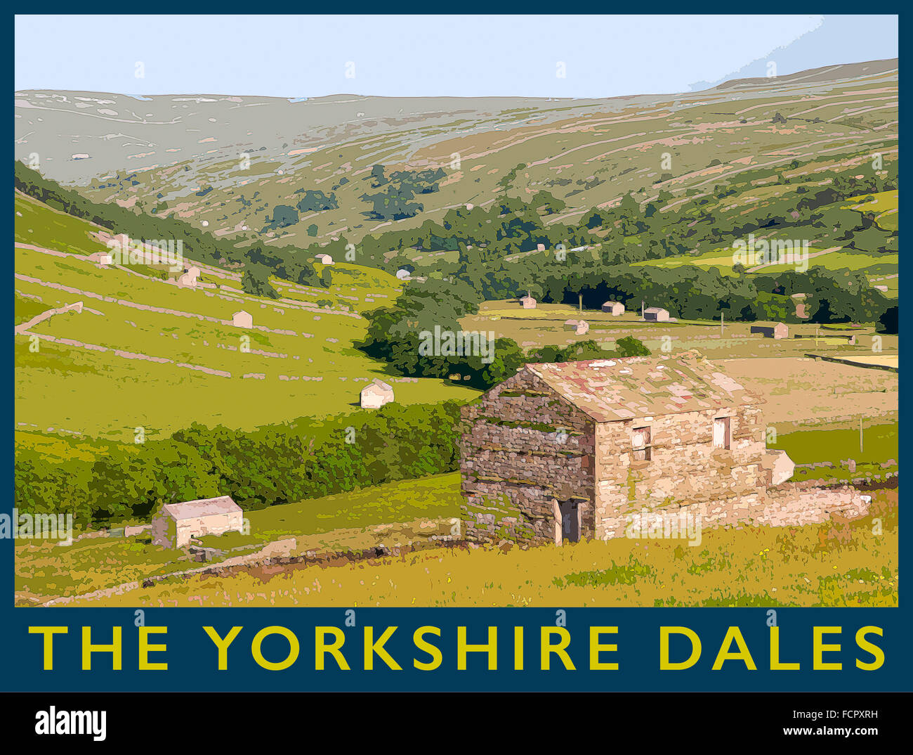 Un poster in stile illustrazione da una fotografia del Swaledale superiore vicino Thwaite, Yorkshire Dales National Park, England, Regno Unito Foto Stock
