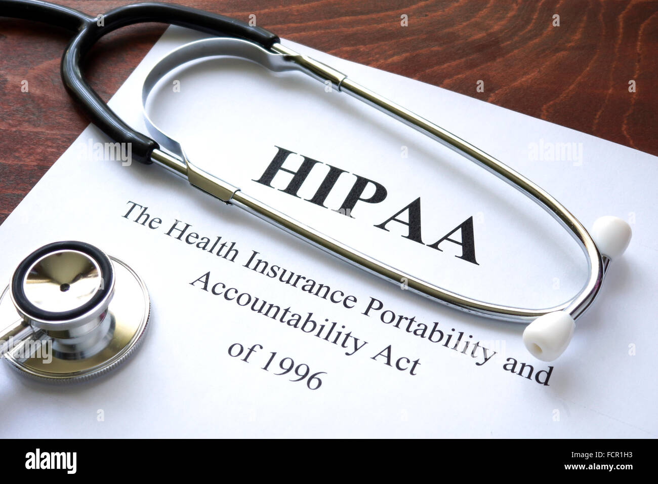 Health Insurance Portability and Accountability Act HIPAA e stetoscopio. Foto Stock