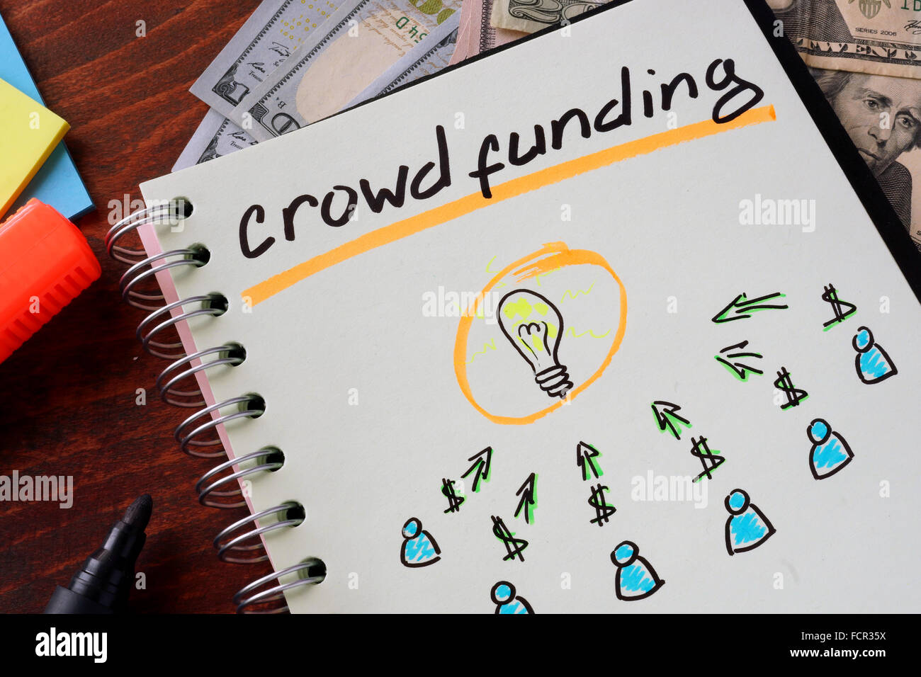 Notebook con folla segno di finanziamento su un tavolo. Il concetto di business. Foto Stock